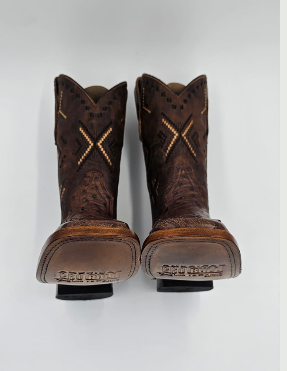 Handcrafted ostrich boot brown