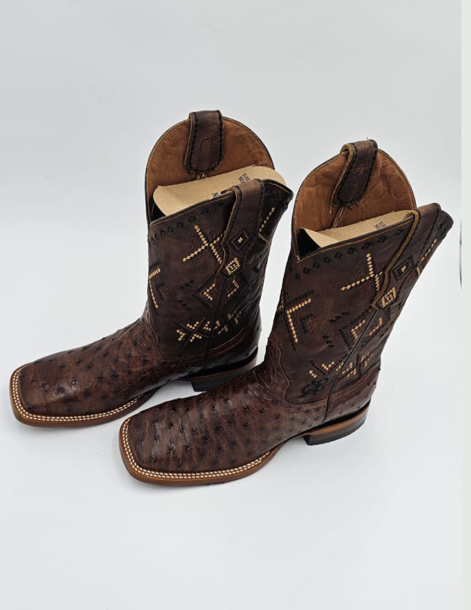 Handcrafted ostrich boot brown