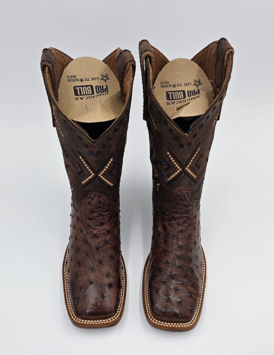 Handcrafted ostrich boot brown
